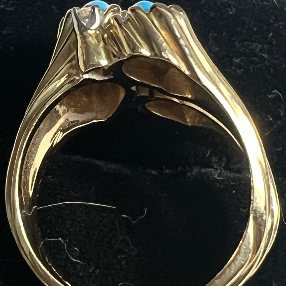 Art Nouveau 14k Yellow Gold, Diamonds 
Turquoise Ring💛🩵💎 - Picture 4 of 17